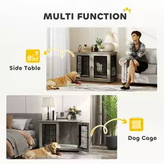 PawHut Indoor Dog Crate Furniture End Table with Soft Washable Cushion, Lockable Front Door, for Large Dogs - Grey - 5