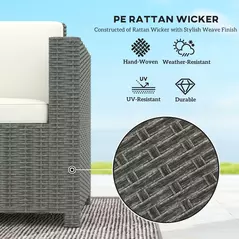 Outsunny 3 Seater Rattan Sofa All-Weather Wicker Weave Metal Frame Chair with Fire Resistant Cushio-Cream - 4