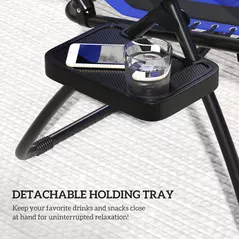 Outsunny Zero Gravity Lounger Chair, Folding Reclining Patio Chair with Shade Cover, Padded Seat, Cup Holder, Soft Cushion and Headrest for Poolside, Camping, Blue - 8