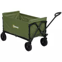 Outsunny 120L Festival Trolley on Wheels, Folding & Compact Camping Trolley Cart with Adjustable Handle for Garden, Beach, Fishing, Green - 1
