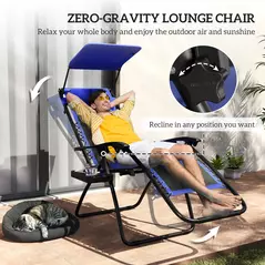 Outsunny Zero Gravity Lounger Chair Set of 2, Folding Reclining Patio Chair with Shade Cover, Cup Holder, Soft Cushion and Headrest for Poolside, Camping, Blue - 4