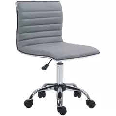 HOMCOM Armless Task Desk Chair, Swivel Office Chair with Faux Leather, Adjustable Seat Height, Chrome Base, Wheels for Home, Light Grey - 1