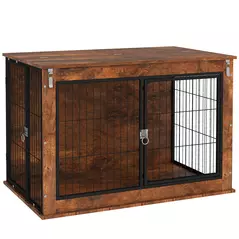 PawHut Dog Crate Furniture with Openable Top, Two Doors, for Large Dogs, Rustic Brown - 1