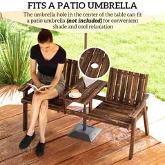 Outsunny 2-Seater Garden Bench with Table & Parasol Hole, Antique Loveseat for Porch, Patio, Carbonised Finish - 5