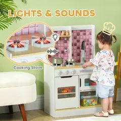 AIYAPLAY Kids Play Kitchen, Pretend Play Kitchen with Realistic Oven, Stove, Sink, Kitchen, Accessories, White - 4