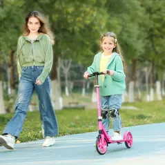 AIYAPLAY Foldable Kids Scooter with Adjustable Handlebar, 200mm Big Wheel, Rear Fender Brake, for Ages 6-12 Years, Pink - 2