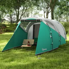 Outsunny Three-Man, 3000mm Water-Resistant Two-Room Tunnel Tent - Green - 2