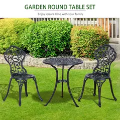 Outsunny 3 Pcs Aluminium Bistro Set Garden Furniture Dining Table Chairs Antique Outdoor Seat Patio Seater Black - 6