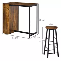 HOMCOM Industrial Bar Table Set for 2, 3 Pieces Pub Table and Bar Stools with Storage Shelf for Kitchen - 3