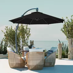 Outsunny 3(m) Garden Cantilever Parasol, Round Overhanging Umbrella with Crank Handle, Cross Base, Aluminium Frame and 360° Rotation, Banana Patio Umbrella for Outdoor Sun Shade, Black - 7