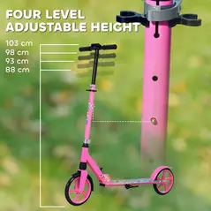 AIYAPLAY Foldable Kids Scooter with Adjustable Handlebar, 200mm Big Wheel, Rear Fender Brake, for Ages 6-12 Years, Pink - 4