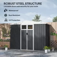Outsunny 8 x 4 ft Metal Garden Shed, Garden Storage Shed with Window, 4 Vents and Lockable Door, Waterproof Galvanised Steel Tool Storage Cabinet, Dark Grey - 6