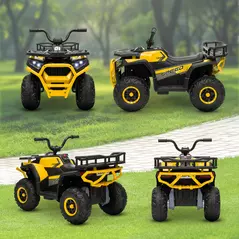 AIYAPLAY 12V Kids Electric Ride on ATV, Battery-Powered Quad Bike w/ Spring Suspension, Forward Backward, Storage Basket, Yellow - 8