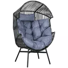 Outsunny String Rattan Egg Chair, with Padded Seat Cushion - Grey/Black - 1