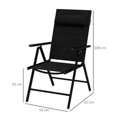 Outsunny Set of Two Padded Garden Chairs - Black - 3