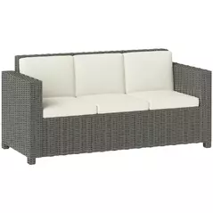 Outsunny 3 Seater Rattan Sofa All-Weather Wicker Weave Metal Frame Chair with Fire Resistant Cushio-Cream - 1
