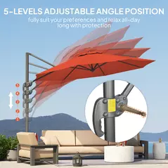 Outsunny Five-Position Overhanging Parasol - Orange - 5