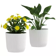 Outsunny Set of Two Ф22cm Planters - White - 1