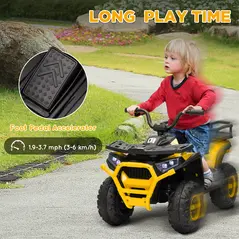AIYAPLAY 12V Kids Electric Ride on ATV, Battery-Powered Quad Bike w/ Spring Suspension, Forward Backward, Storage Basket, Yellow - 6
