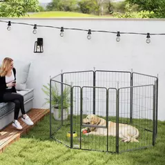 PawHut Eight-Panel Dog Playpen with Door, for Large Dogs, Indoors, Outdoors, 100cm Tall, Black - 2