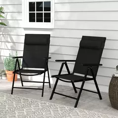 Outsunny Set of Two Padded Garden Chairs - Black - 2