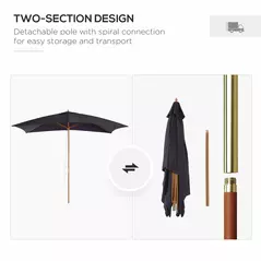 Outsunny 2 x 3m Wooden Garden Parasol Umbrella Outdoor Sun Shade Canopy, Black - 5