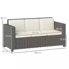 Outsunny 3 Seater Rattan Sofa All-Weather Wicker Weave Metal Frame Chair with Fire Resistant Cushio-Cream - 3