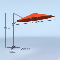 Outsunny Five-Position Overhanging Parasol - Orange - 3