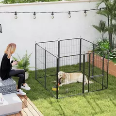 PawHut Eight-Panel Dog Playpen with Door, for Large Dogs, Indoors, Outdoors, 100cm Tall, Black - 8