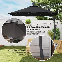 Outsunny 3(m) Garden Cantilever Parasol, Round Overhanging Umbrella with Crank Handle, Cross Base, Aluminium Frame and 360° Rotation, Banana Patio Umbrella for Outdoor Sun Shade, Black - 4