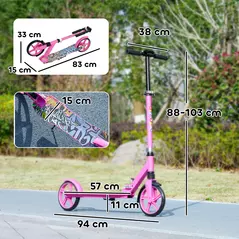 AIYAPLAY Foldable Kids Scooter with Adjustable Handlebar, 200mm Big Wheel, Rear Fender Brake, for Ages 6-12 Years, Pink - 3
