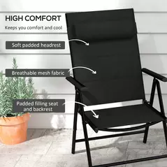 Outsunny Set of Two Padded Garden Chairs - Black - 4