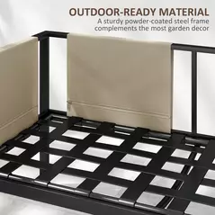 Outsunny 4 Piece Metal Garden Furniture Set with Tempered Glass Coffee Table, Texteline Pocket, Outdoor Set Loveseat Single Armchairs with Padded Cushions, Khaki - 7