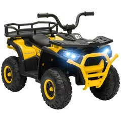 AIYAPLAY 12V Kids Electric Ride on ATV, Battery-Powered Quad Bike w/ Spring Suspension, Forward Backward, Storage Basket, Yellow - 1