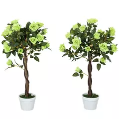Outsunny Set of Two Faux Rose Trees - Green - 1
