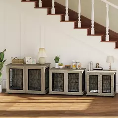 PawHut Indoor Dog Crate Furniture End Table with Soft Washable Cushion, Lockable Front Door, for Large Dogs - Grey - 9