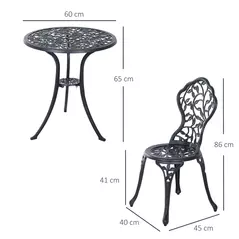 Outsunny 3 Pcs Aluminium Bistro Set Garden Furniture Dining Table Chairs Antique Outdoor Seat Patio Seater Black - 3