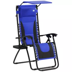 Outsunny Zero Gravity Lounger Chair, Folding Reclining Patio Chair with Shade Cover, Padded Seat, Cup Holder, Soft Cushion and Headrest for Poolside, Camping, Blue - 1