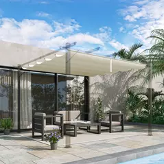 Outsunny Retractable Pergola Cover, 2.55 x 2.5 m Replacement Canopy Fabric for 3 x 3 m Frame, Roof Top Only, Cream White - 2