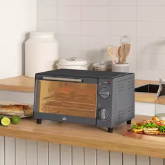 HOMCOM Mini Oven, 9L Countertop Electric Grill, Toaster Oven with Adjustable Temperature, Timer, Dishwasher Safe Baking Tray and Wire Rack, 750W, Grey - 8