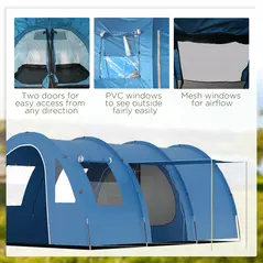 Outsunny 5-6 Man Camping Tent with 2 Room, Floor and Carry Bag - Blue - 5