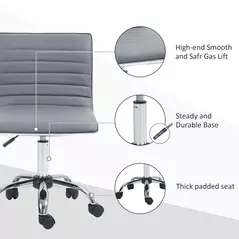 HOMCOM Armless Task Desk Chair, Swivel Office Chair with Faux Leather, Adjustable Seat Height, Chrome Base, Wheels for Home, Light Grey - 7