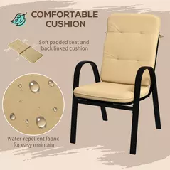 Outsunny 5 Pieces Outdoor Square Garden Dining Set w/ Tempered Glass Dining Table 4 Cushioned Armchairs, Umbrella Hole, Beige - 5