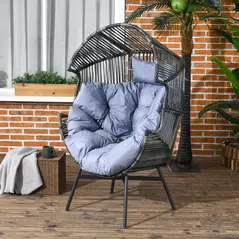 Outsunny String Rattan Egg Chair, with Padded Seat Cushion - Grey/Black - 2