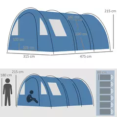 Outsunny 5-6 Man Camping Tent with 2 Room, Floor and Carry Bag - Blue - 3