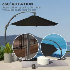 Outsunny 3(m) Garden Cantilever Parasol, Round Overhanging Umbrella with Crank Handle, Cross Base, Aluminium Frame and 360° Rotation, Banana Patio Umbrella for Outdoor Sun Shade, Black - 5