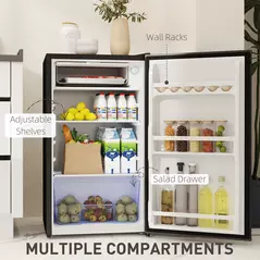 HOMCOM 91L Freestanding Under-Counter Fridge with Lock - Black - 6