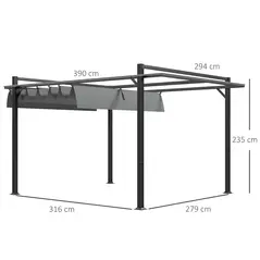 Outsunny 3 x 4m Retractable Pergola, Garden Gazebo Shelter with Aluminium Frame, for Grill, Patio, Deck, Dark Grey - 3