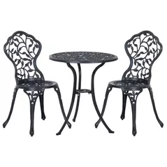 Outsunny 3 Pcs Aluminium Bistro Set Garden Furniture Dining Table Chairs Antique Outdoor Seat Patio Seater Black - 1