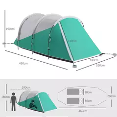 Outsunny Three-Man, 3000mm Water-Resistant Two-Room Tunnel Tent - Green - 3
